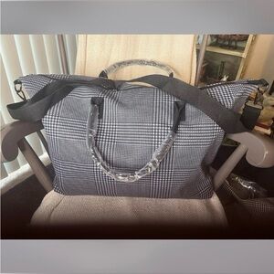 Lulu Dharma Large Weekender / Duffel Bag, NWT, Blue and Black Plaid Print.